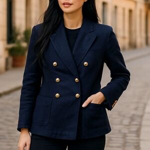 Vintage Women's Double-Breasted Blazer Dark Blue Neusteters Small Jacket